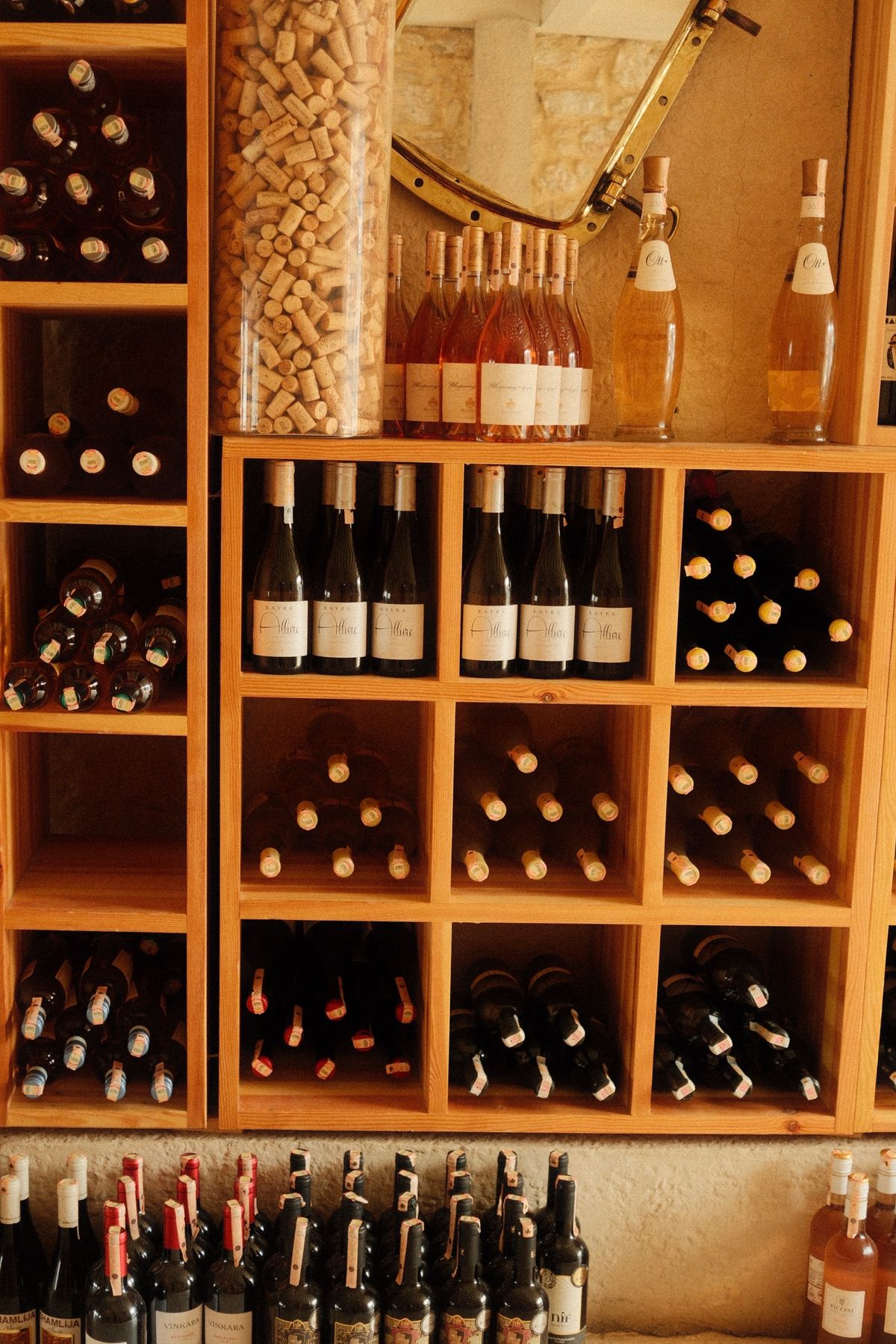 Finished wine wall with wooden racks